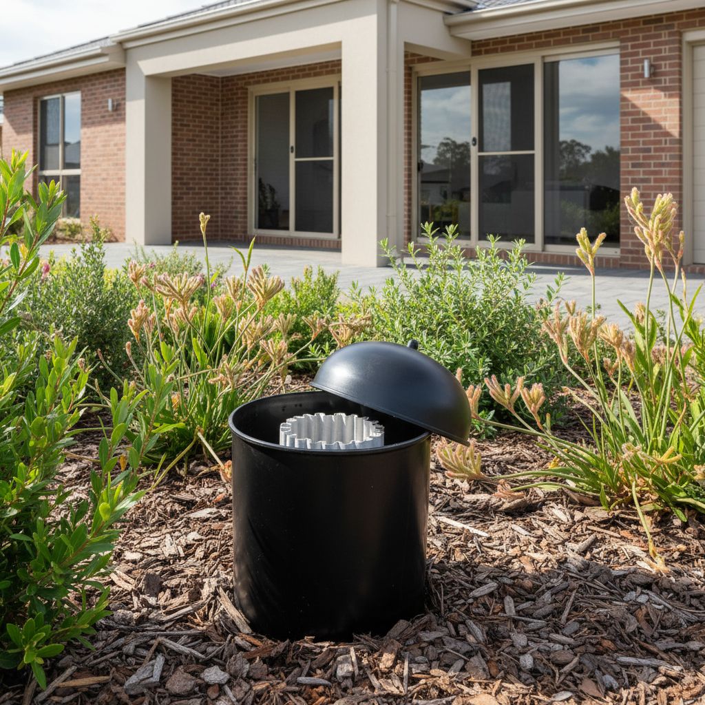 Termite bait monitoring station installed in a garden bed